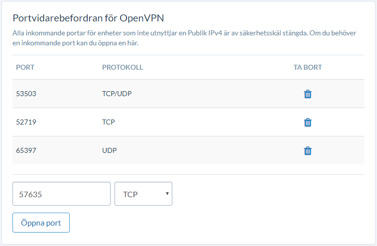 OVPN stödjer port forwarding